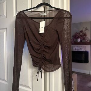 Urban Outfitters Out From Under Mesh Ruched Front Top – Dark Brown (Size M, NWT)